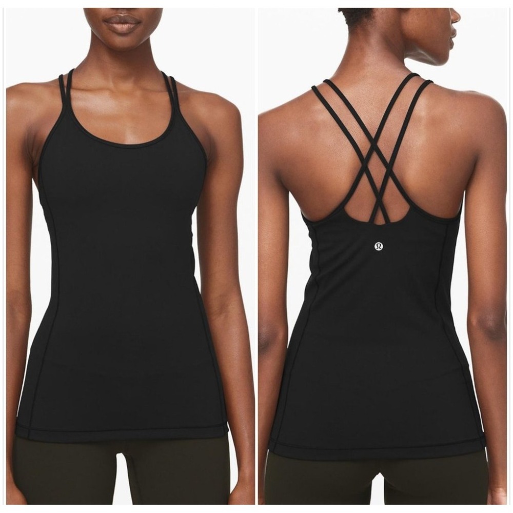 Lululemon Free To Be Tank Top Size 12 Black Nulu Strappy Back Built-in Bra Yoga